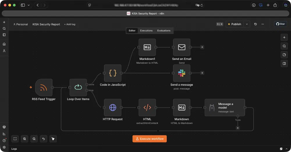 n8n으로 구성한 KISA 보안 공지 자동화 workflow